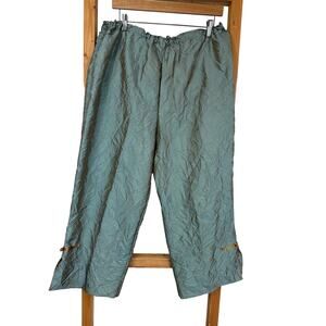 Vintage NOBLU Rayon Blend Green Crinkle Pants Yellow Hem Design Size L
